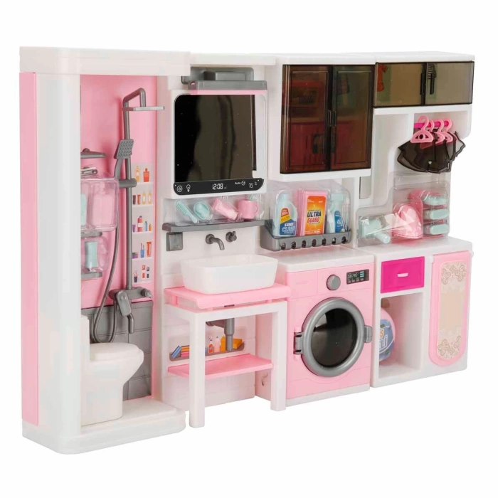 Ütü, Ayna, Tuvalet ve Çamaşır Makinesi Banyo Seti - Modern Banyo Seti - Banyo Oyuncak Seti - Ütü, Klozet, Tuvalet, Aynalı Lavabo, Çamaşır Makinesi Oyuncak