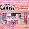 Bebekli Oyuncak Dörtlü Modern Banyo Seti - Modern Banyo Seti - Banyo Oyuncak Seti - Klozet, Tuvalet, Aynalı Lavabo, Ütü, Çamaşır Makinesi Oyuncak