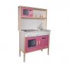 Delüx Işıklı Hamarat Ahşap Mutfak - Ahşap Çocuk Mutfağı - Mutfak Seti - Kapaklı Mutfak - Pembe