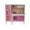 Dolaplı Musluktan Su Akan Işıklı Ahşap Mutfak - Ahşap Çocuk Mutfağı ve Buzdolabı - Ledli Mutfak Seti Buzdolaplı Su Akıtan Mutfak - Pembe