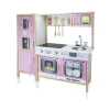 Ultralüx Işıklı Hamarat Ahşap Mutfak - Ahşap Çocuk Mutfağı - Mutfak Seti - Kapaklı Mutfak - Pembe