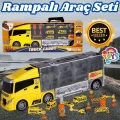 Rampalı İnşaat Tır Seti - İnşaat Taşıyıcı Tır - Kaydıraklı Kamyon - Araç Yol Seti - Tır Yol Seti - Oyuncak Araç Seti