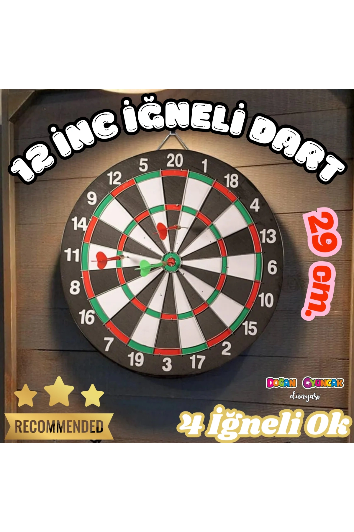 12 inc. İğneli Dart Tahtası Seti (29 cm.) - Oyuncak Dart Seti - İğneli Dart Oyuncak - Dart Oyunu Seti