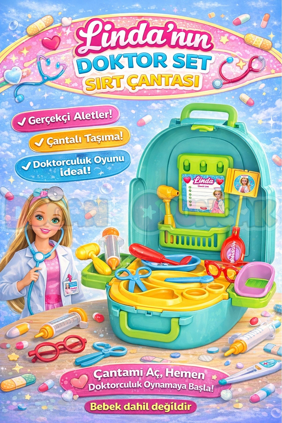 Lindanın Doktor Set Sırt Çantası - Doktor Setleri - Doktor Oyuncak Seti - Doktor Gereçleri
