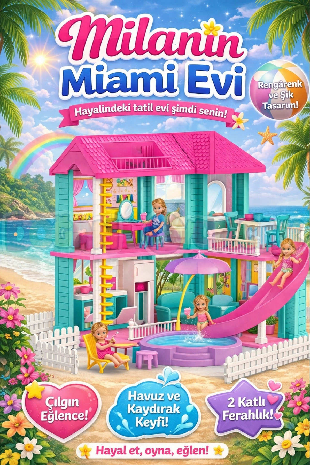 Milanın Miami Evi - Ev Oyuncak - Milanın Miami Ev Seti - Barbie Ev Seti - Rüya Evi - Oyun Evi