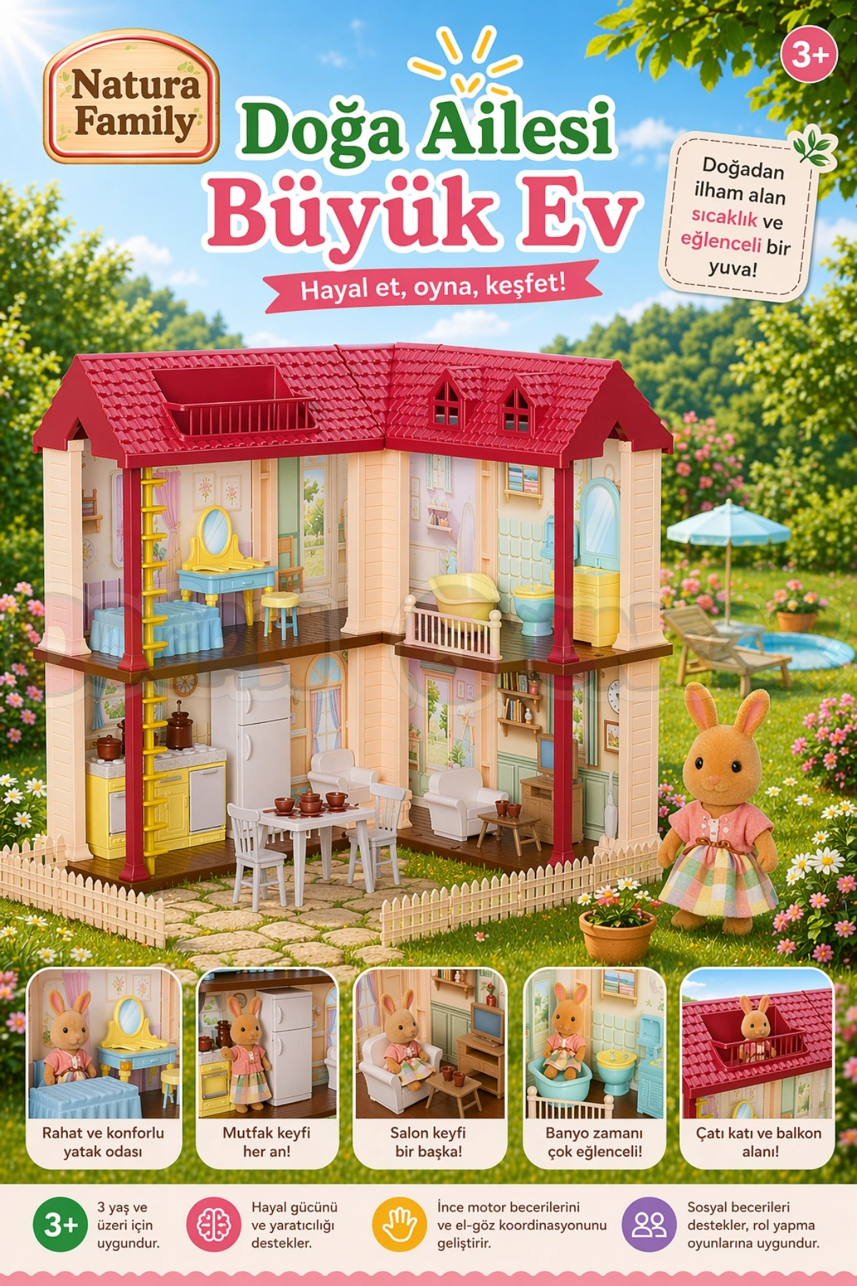 Doğa Ailesi Villa Evi Oyuncak Ev - Tavşan Ailesi Oyun Evi Tavşan Tatil Evi Sylvanian Evi
