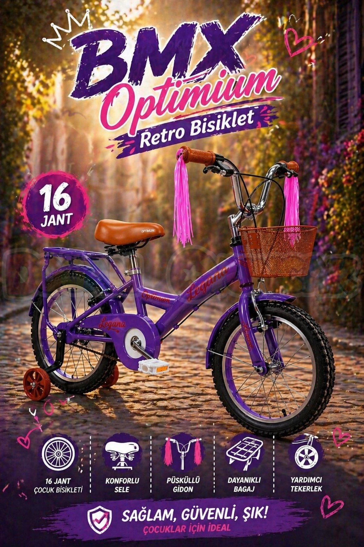 BMX Legano Optimum Series Retro 16 Jant Çocuk Bisikleti Mor - Legano 16 Jant Bisiklet Retro BMX Bisiklet