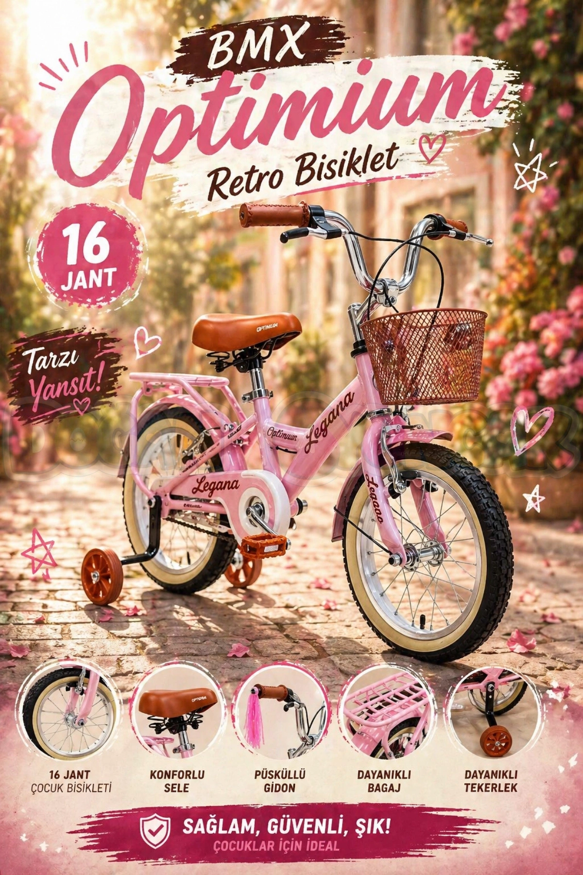 BMX Legano Optimum Series Retro 16 Jant Çocuk Bisikleti Pembe - Legano 16 Jant Bisiklet Retro BMX Bisiklet