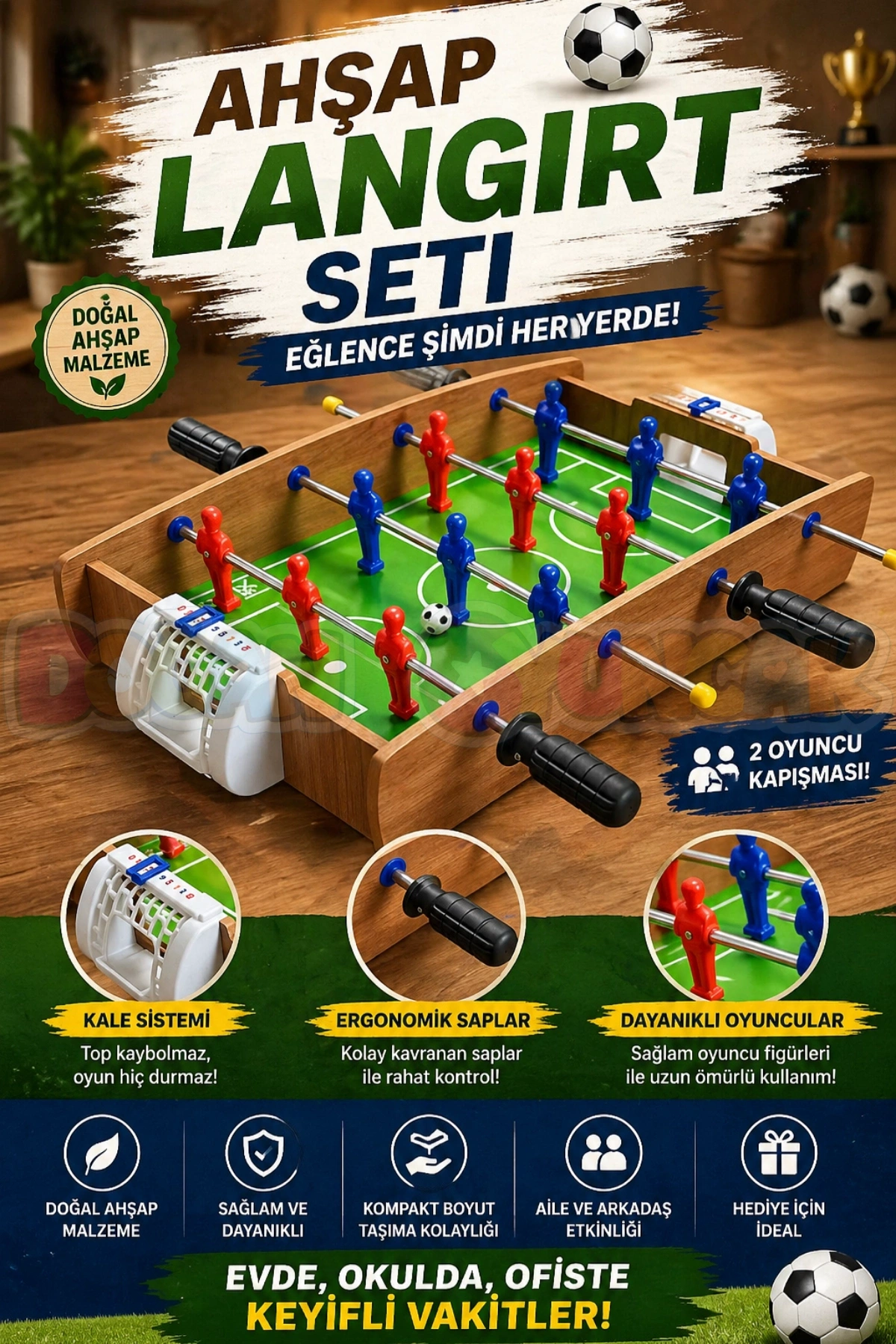 Ahşap Langırt Seti - Ahşap Oyuncak - Futbol Oyuncakları - Top Oyuncak Langırt Setleri - Langırt Oyuncakları - Ahşap Masa Oyunu