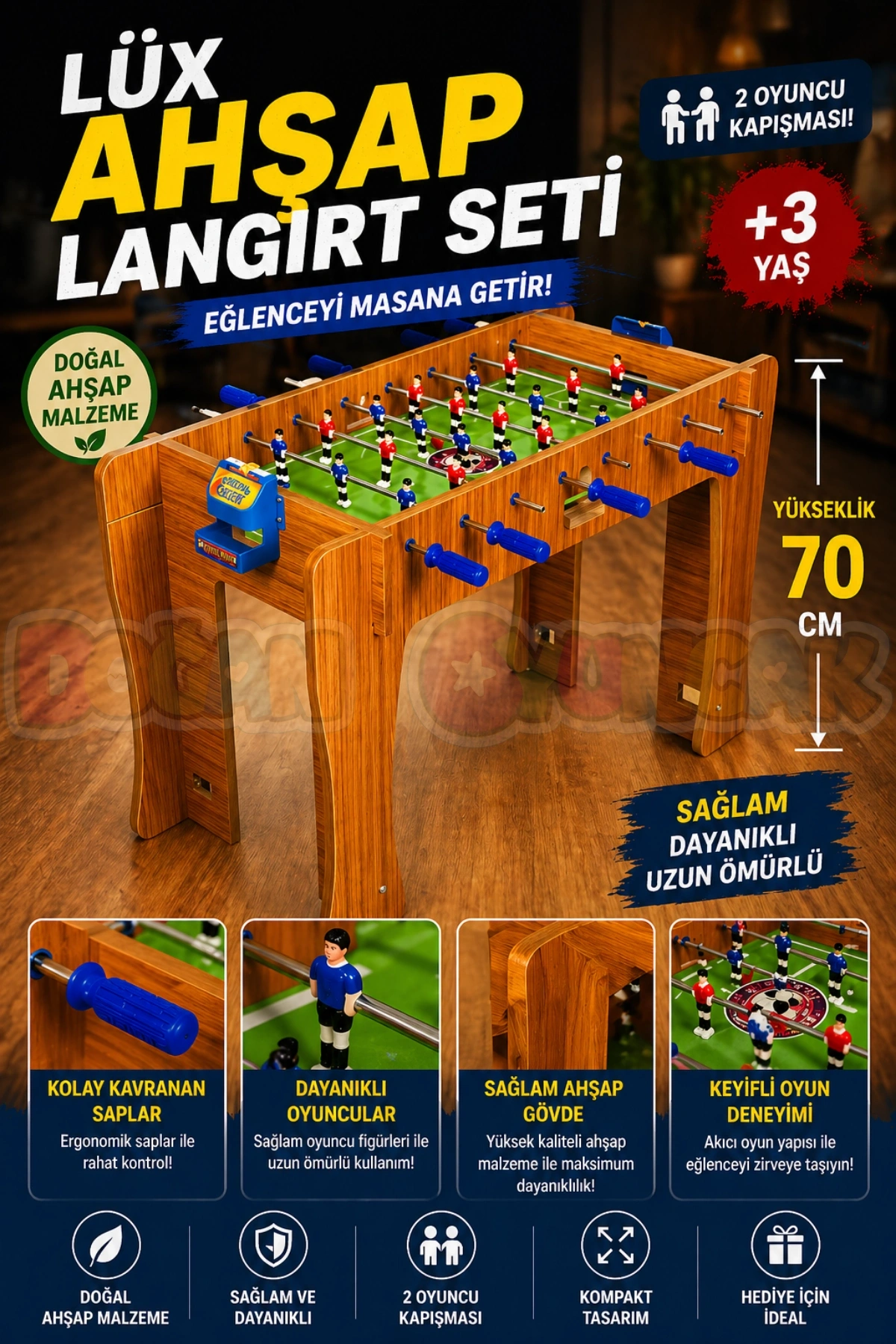 Lüx Ahşap Langırt Seti - Ahşap Oyuncak - Futbol Oyuncakları - Top Oyuncak Langırt Setleri - Langırt Oyuncakları - Ahşap Masa Oyunu