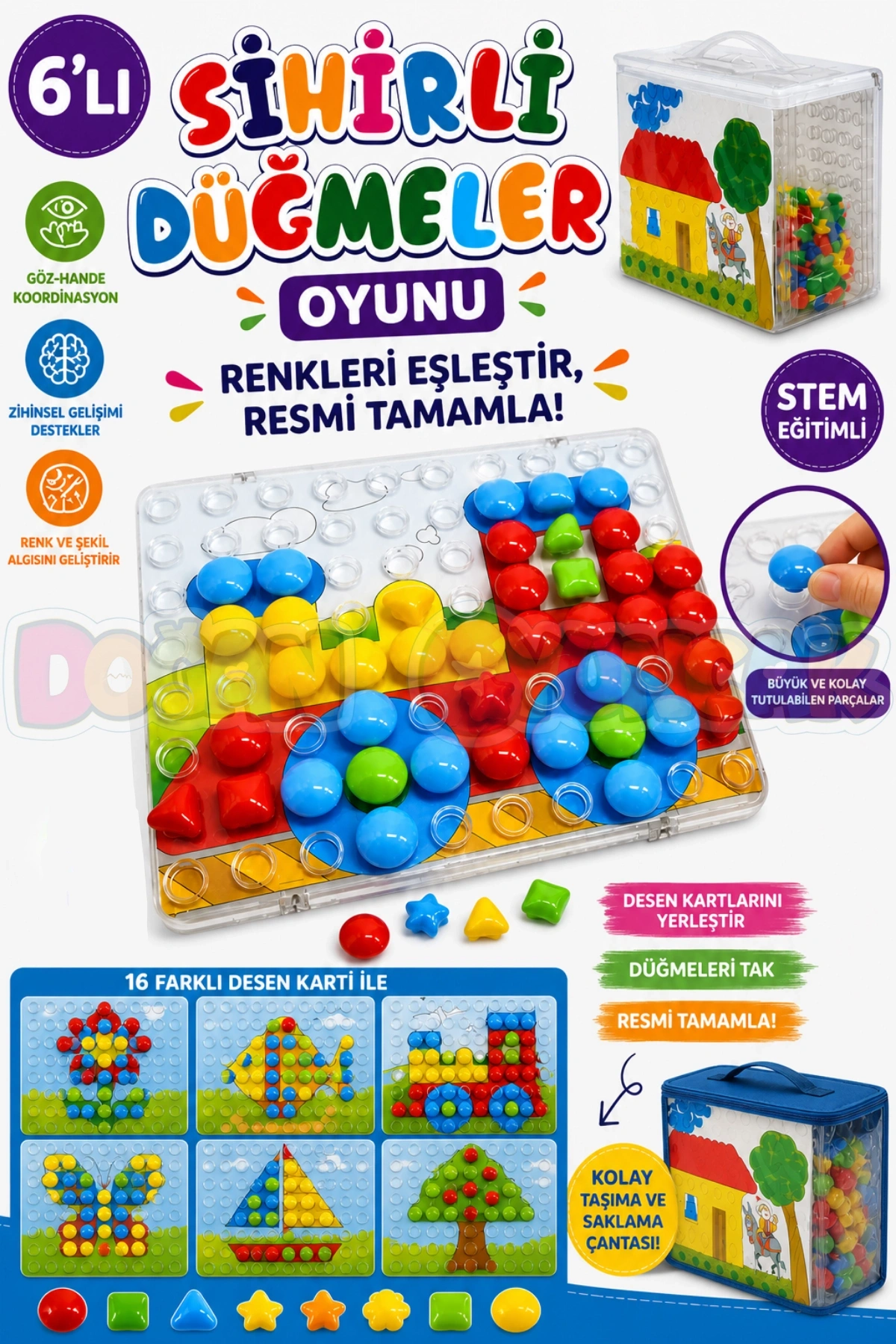 6lı Sihirli Düğmeler Oyunu - Oyuncak Sihir Düğmeler - Renkleri Yerine Yerleştirme Oyunu Resim Oyunu