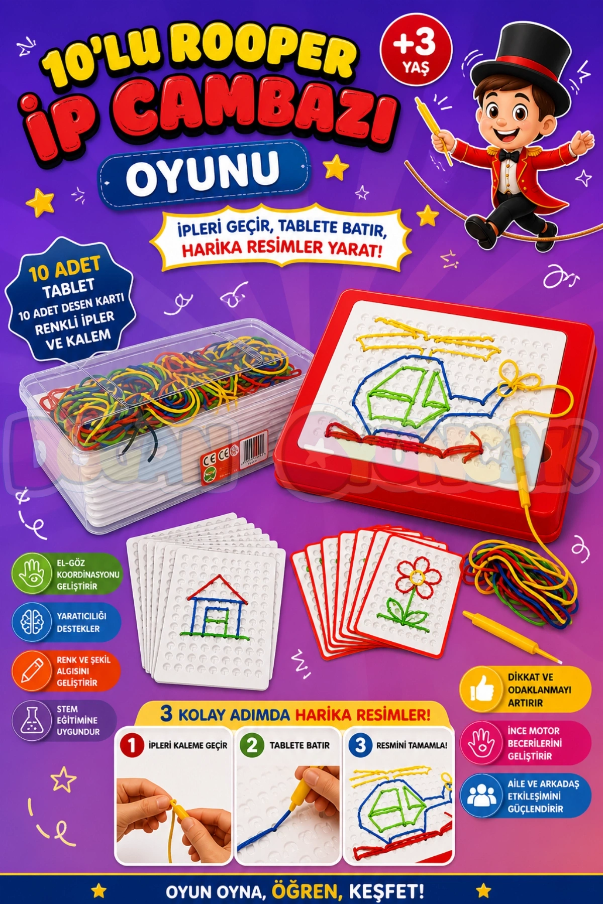 10lu Rooper İp Cambazı Oyunu - Oyuncak İp Geçirme - Resim Oyunu Rooper Oyunu - Anaokulu Oyuncak