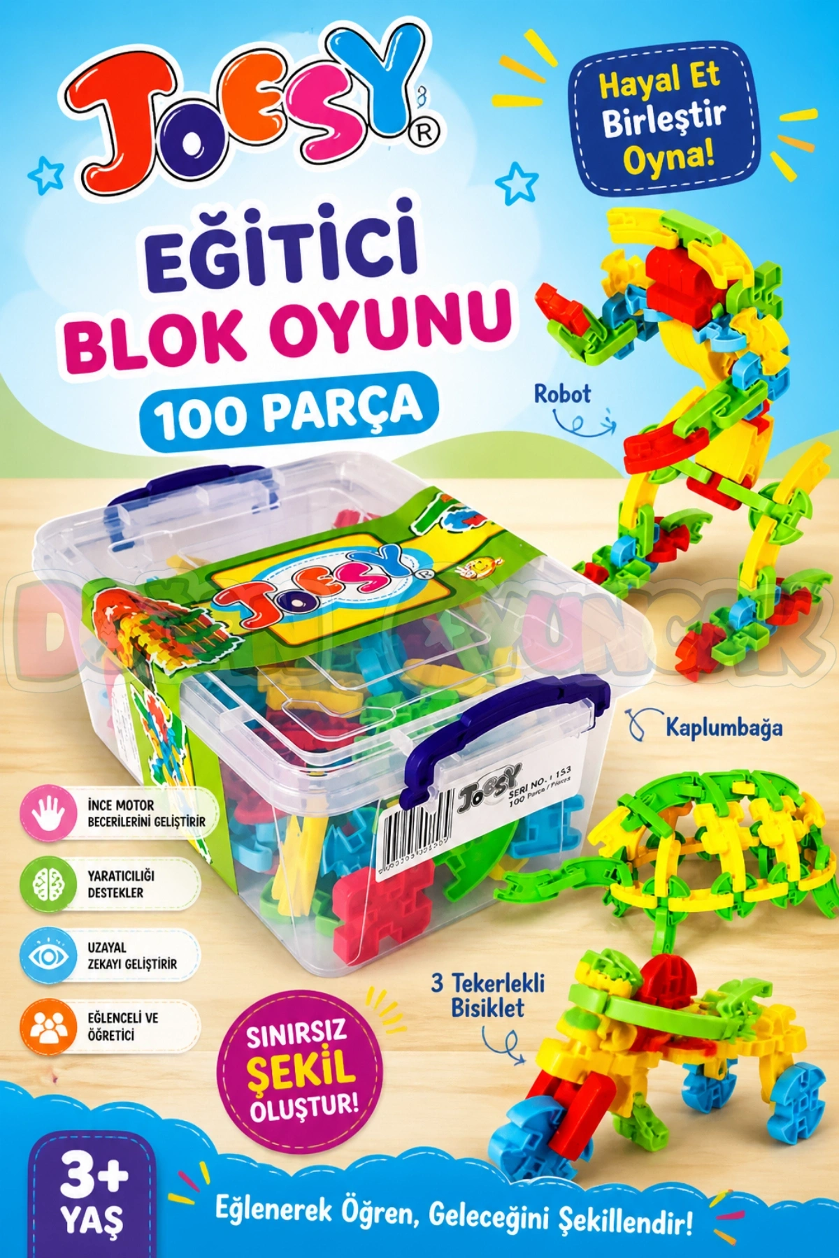 Joesy Eğitici Blok Oyunu 100 Parça - Oyuncak Lego Seti - Birbirine Geçmeli STEM Lego Seti - Eğitici Oyuncak