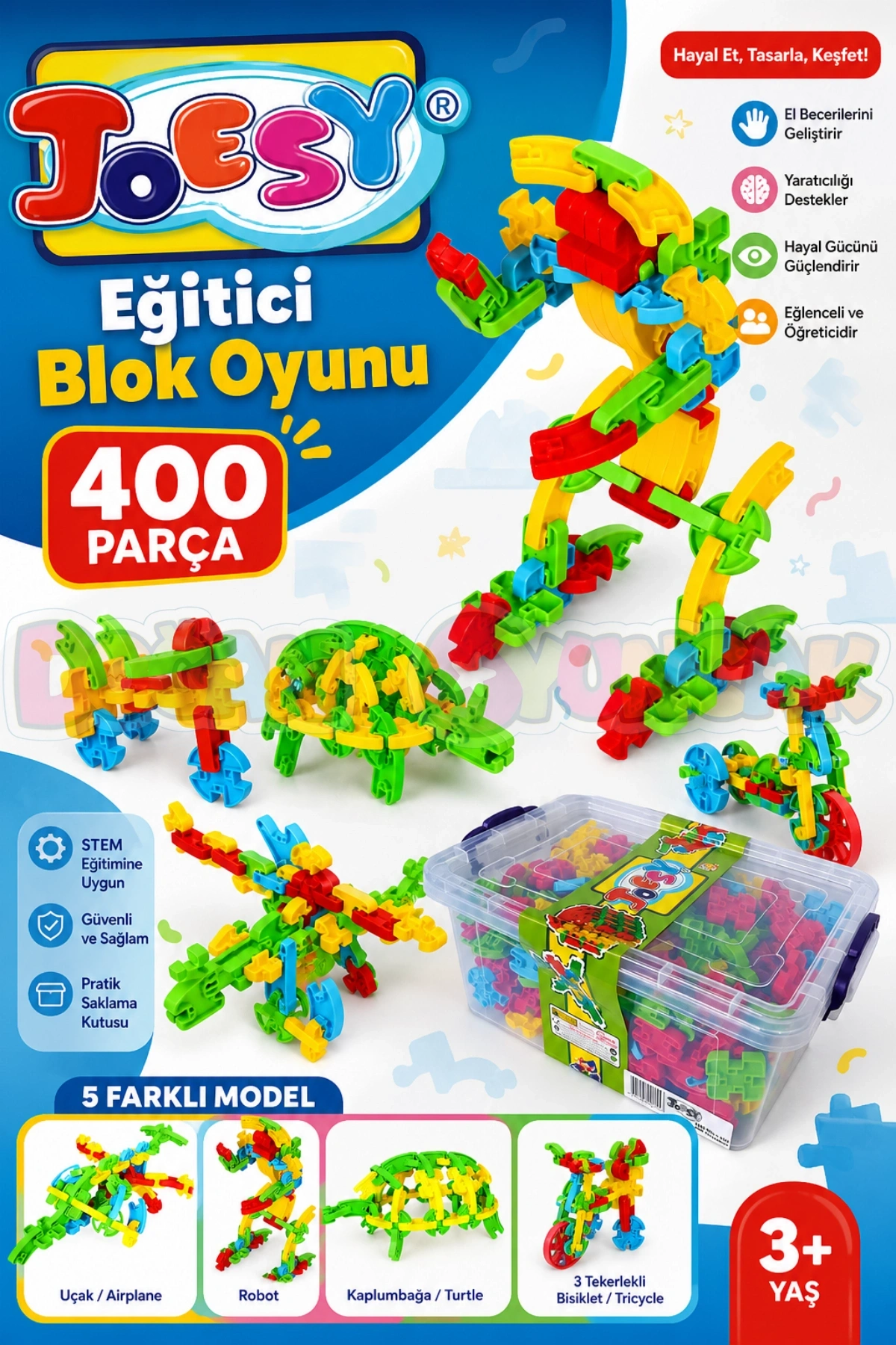 Joesy Eğitici Blok Oyunu 400 Parça - Oyuncak Lego Seti - Birbirine Geçmeli STEM Lego Seti - Eğitici Oyuncak