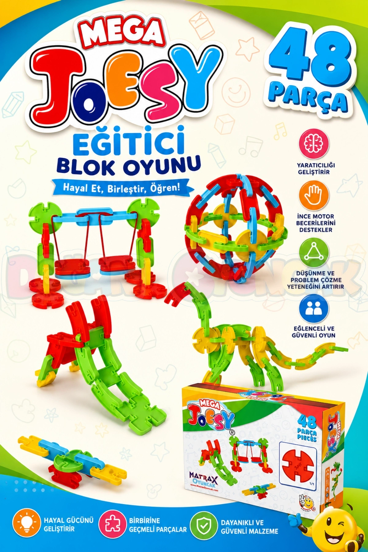 Mega Joesy Eğitici Blok Oyunu 48 Parça - Oyuncak Lego Seti - Birbirine Geçmeli STEM Lego Seti - Eğitici Oyuncak
