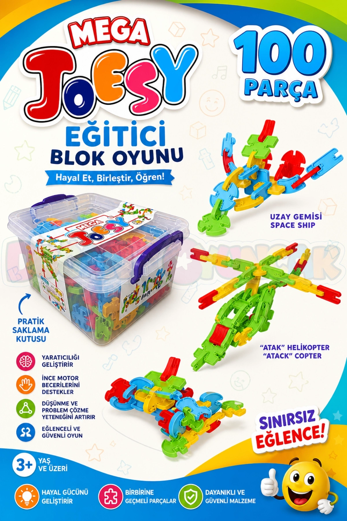 Mega Joesy Eğitici Blok Oyunu 100 Parça - Oyuncak Lego Seti - Birbirine Geçmeli STEM Lego Seti - Eğitici Oyuncak
