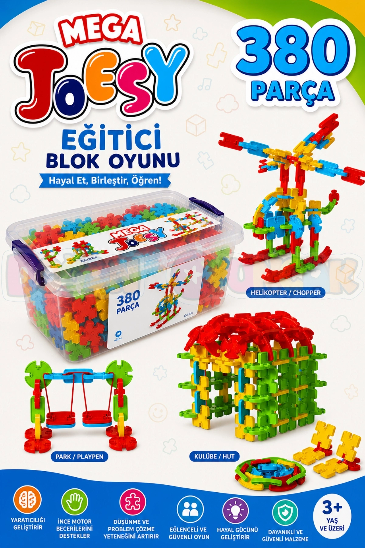 Mega Joesy Eğitici Blok Oyunu 380 Parça - Oyuncak Lego Seti - Birbirine Geçmeli STEM Lego Seti - Eğitici Oyuncak