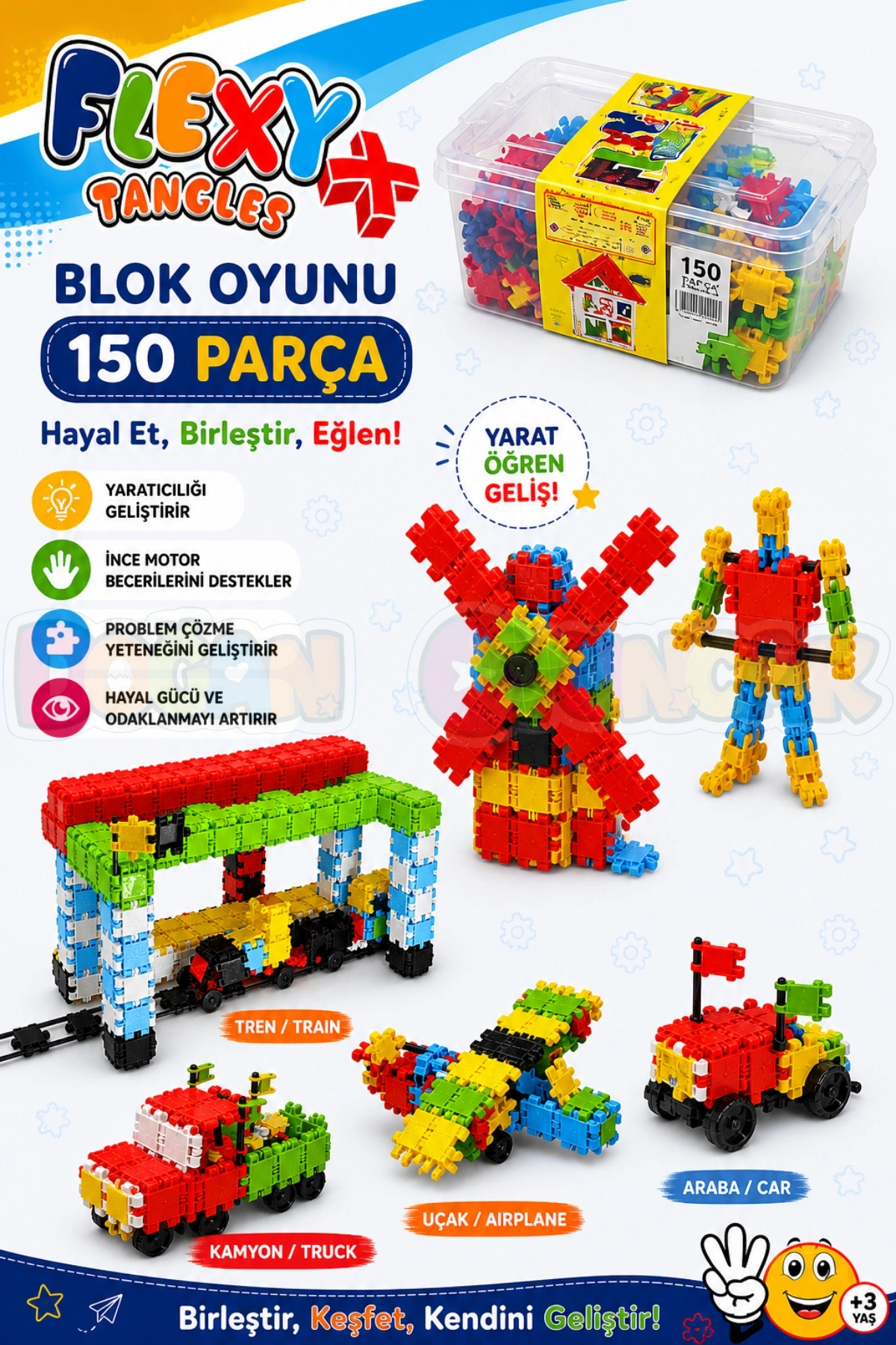 Flexy Tangles Blok Oyunu 150 Parça - Oyuncak Lego Seti - Birbirine Geçmeli STEM Lego Seti - Eğitici Oyuncak