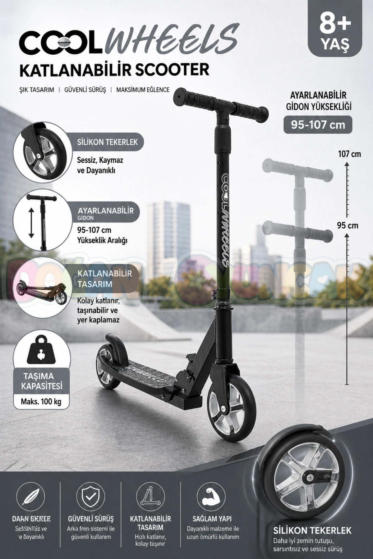 Cool Wheels 8+ Yaş Gri 2 Tekerlekli Katlanabilir Scooter - CoolWheels Scooter - Çocuk Scooter