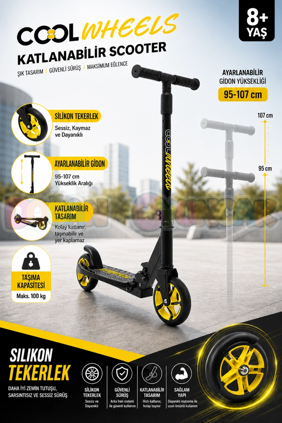Cool Wheels 8+ Yaş Sarı 2 Tekerlekli Katlanabilir Scooter - CoolWheels Scooter - Çocuk Scooter