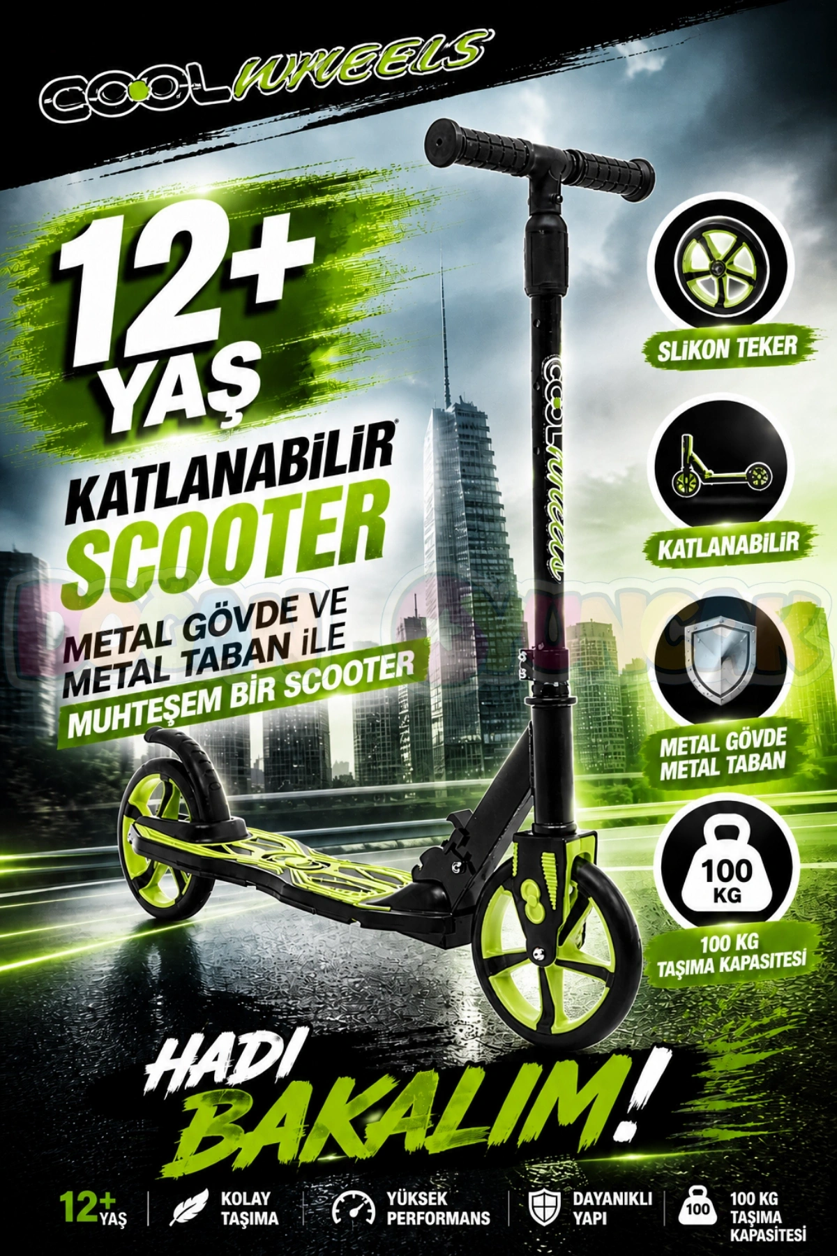 Cool Wheels 12+ Yaş Sarı 2 Tekerlekli Katlanabilir Scooter - CoolWheels Scooter - Genç Scooter