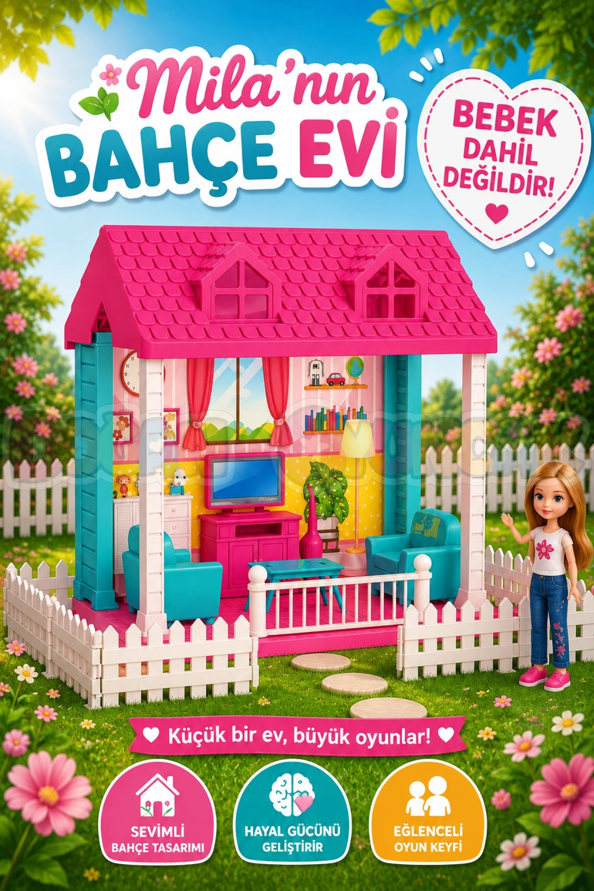 Milanın Bahçe Evi - Ev Oyuncak - Milanın Bahçe Ev Seti - Barbie Ev Seti - Rüya Evi - Oyun Evi