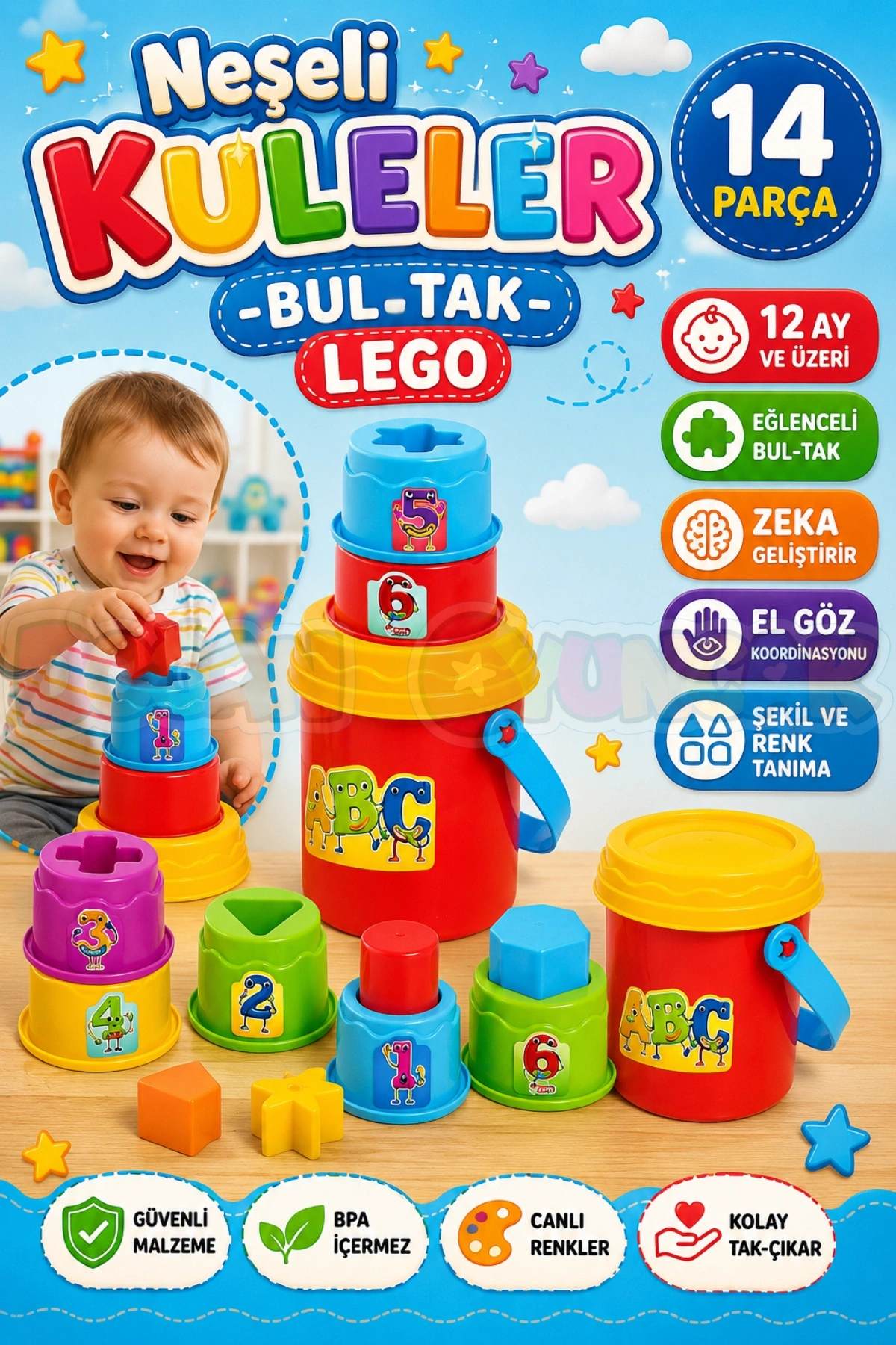 Neşeli Kuleler - Bultak Lego - Bebek Oyuncağı - Şekil Takmaca - Kule Oyunu