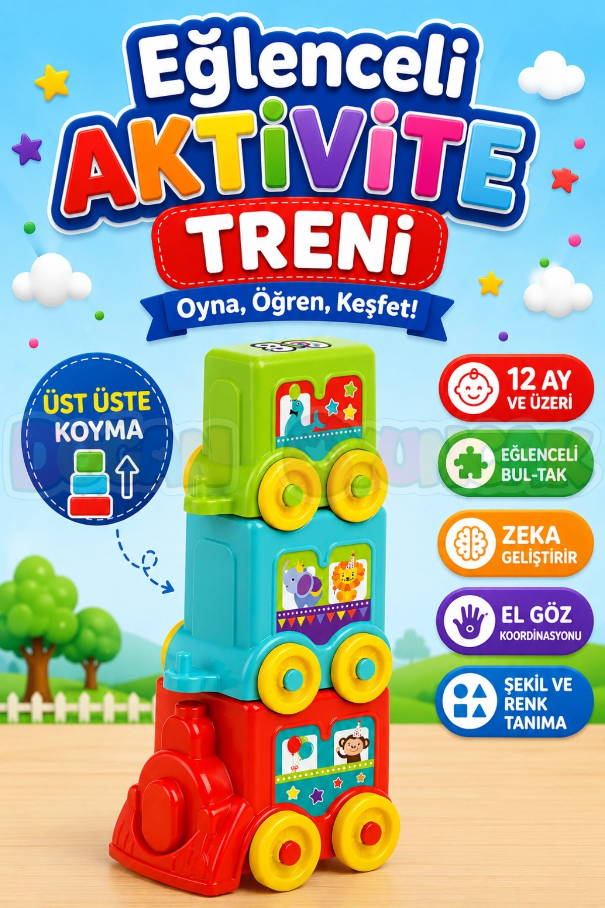 Eğlenceli Aktivite Treni - Üst Üste Dizmece - Bebek Oyuncağı - Tren Oyuncakları