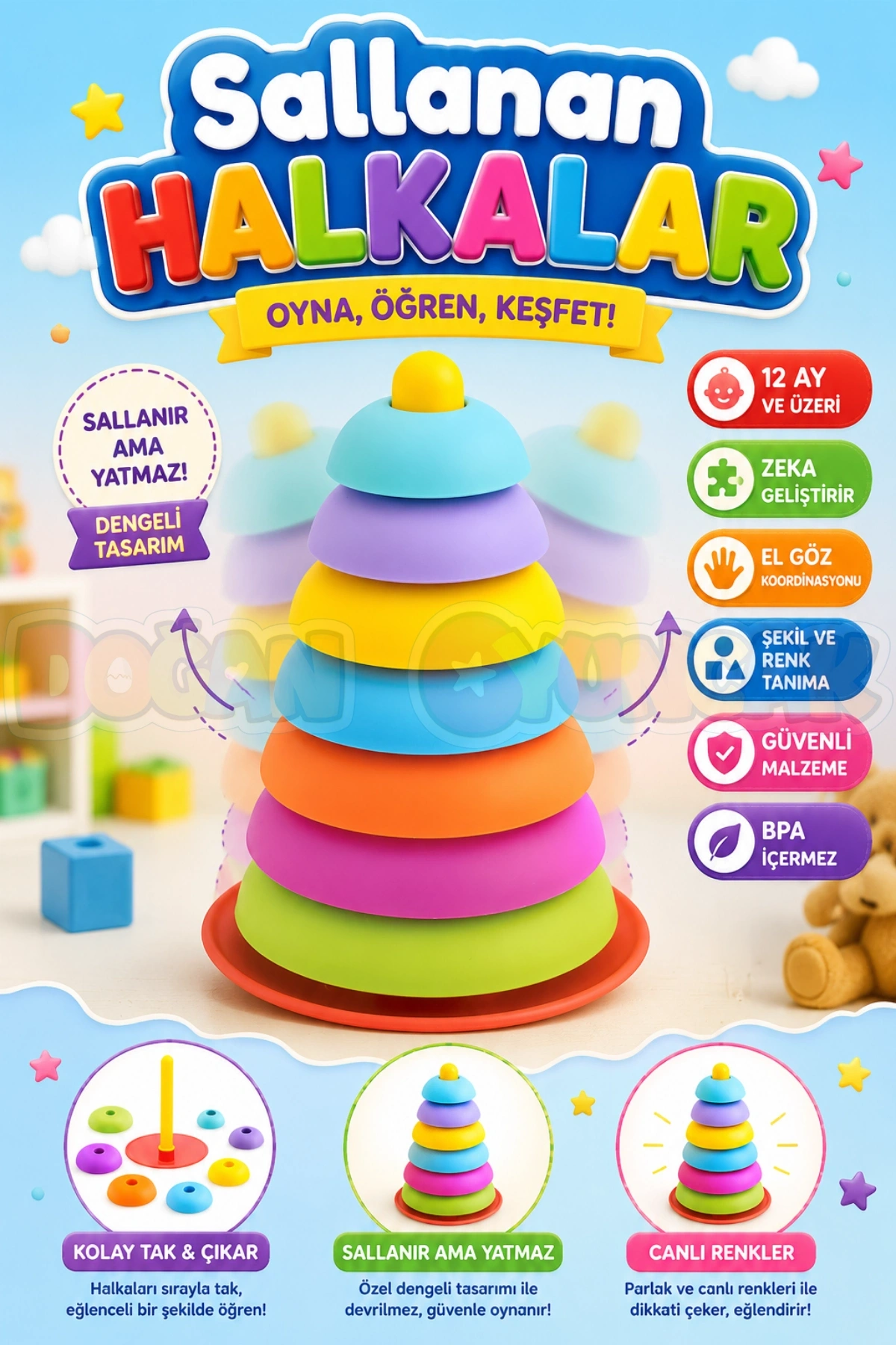Sallanan Halkalar - Hacıyatmaz Lego - Bebek Oyuncağı - Kule Oyunu