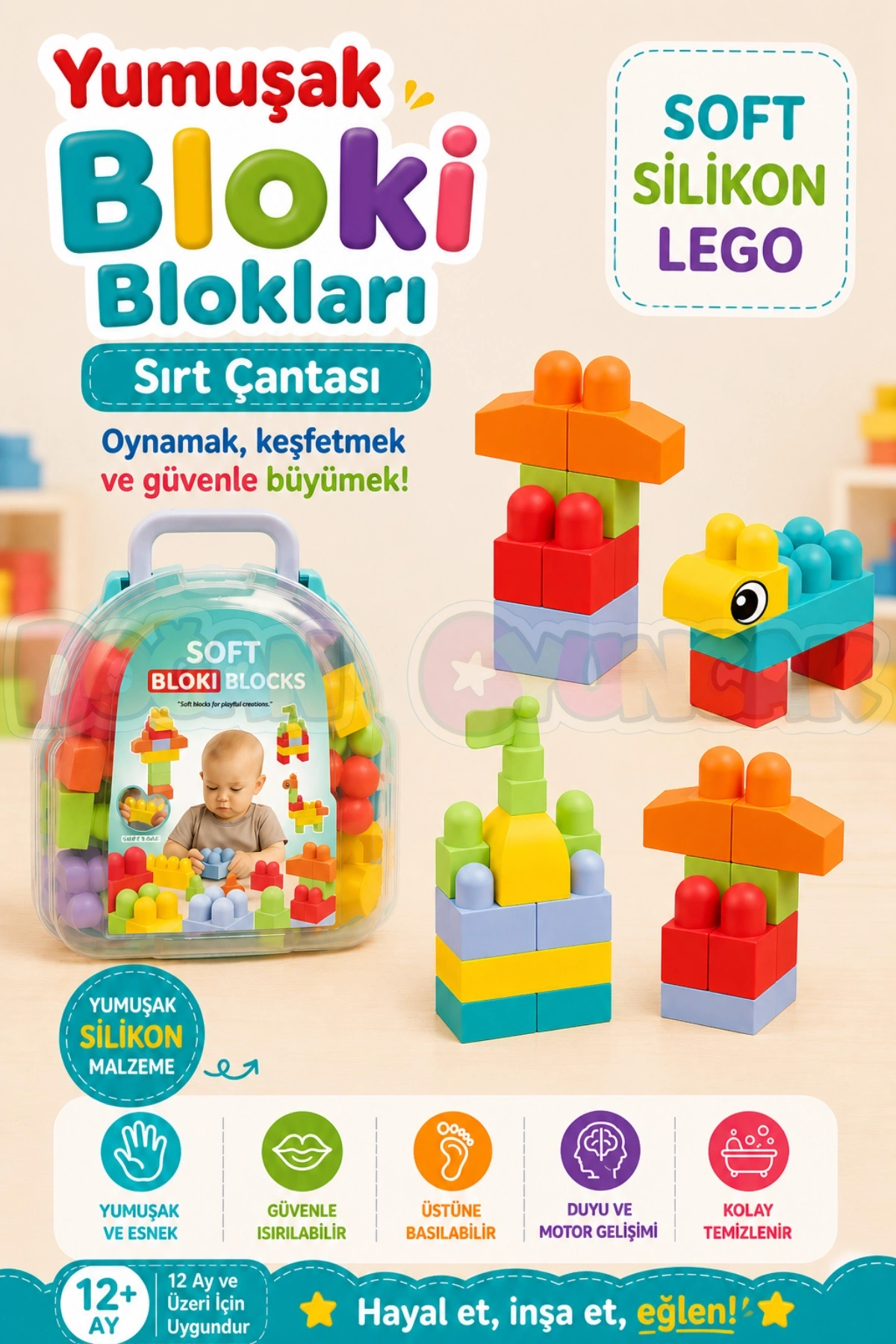Yumuşak Bloki Blokları Sırt Çantası - Büyük Yumuşak Bloklar - Büyük Soft Lego Oyuncakları