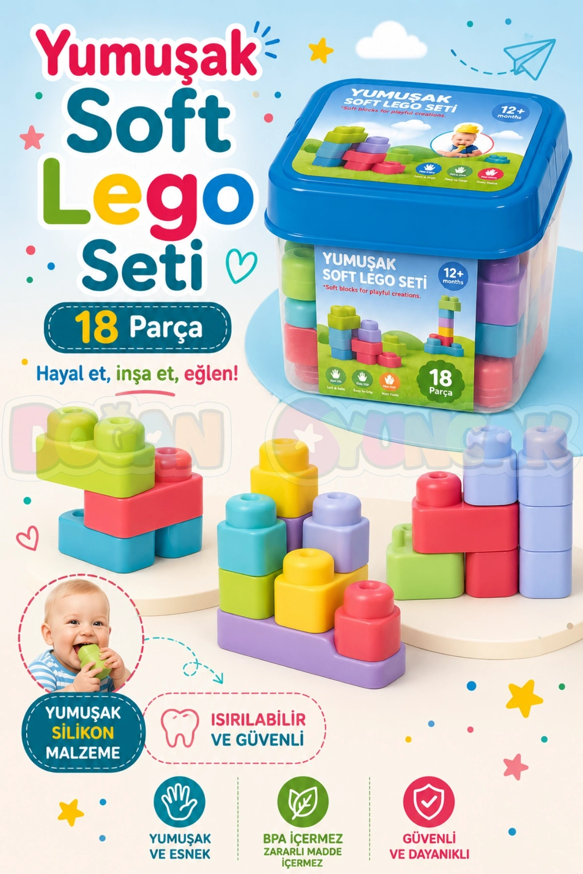 Yumuşak Soft Lego Seti 18 Parça - Büyük Yumuşak Bloklar - Büyük Soft Lego Oyuncakları - Yumuşak Lego - Soft Lego
