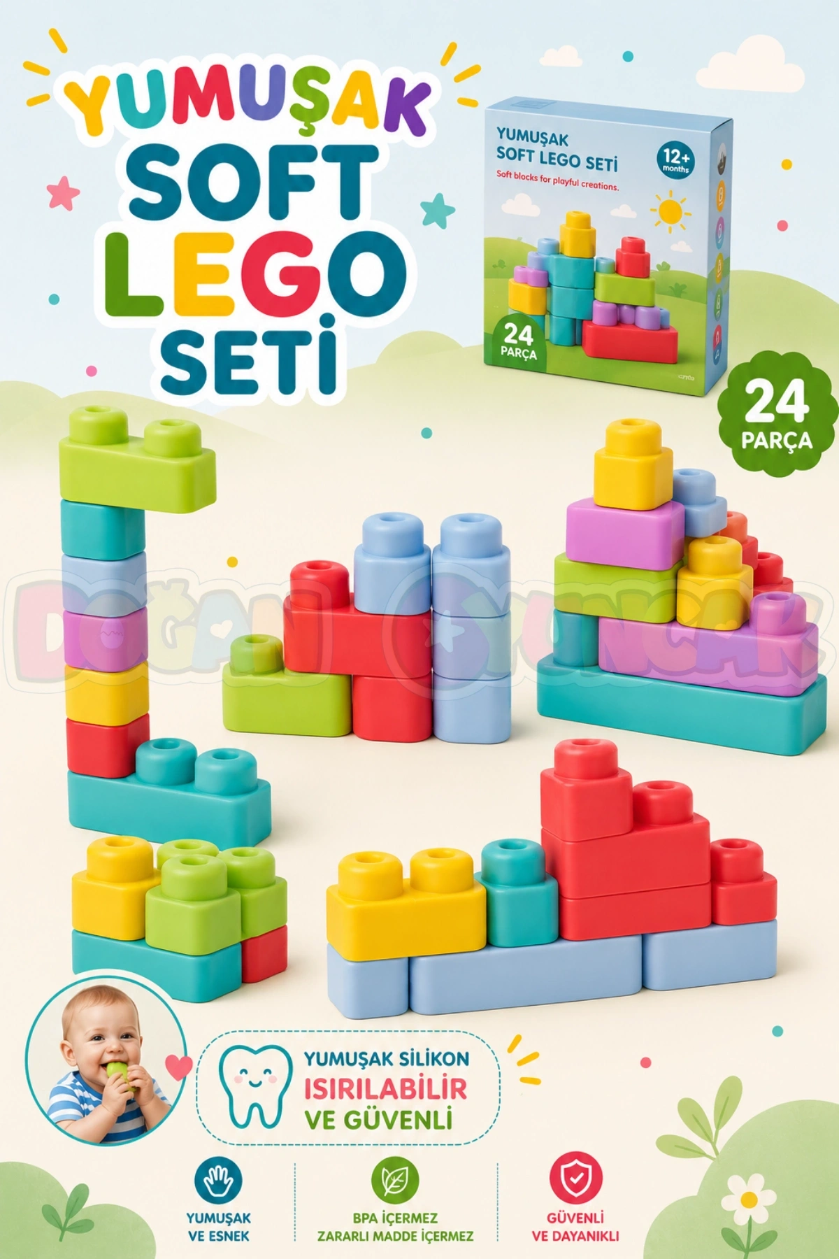 Yumuşak Soft Lego Seti 24 Parça - Büyük Yumuşak Bloklar - Büyük Soft Lego Oyuncakları - Yumuşak Lego - Soft Lego