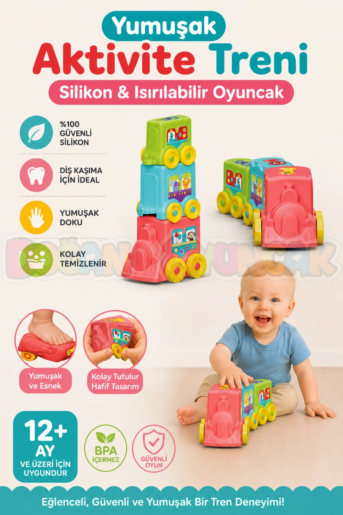 Yumuşak Aktivite Treni - Bebek Oyuncakları - Üst Üste Dizme Eğitici Oyuncak - Soft Lego Tren Oyuncakları