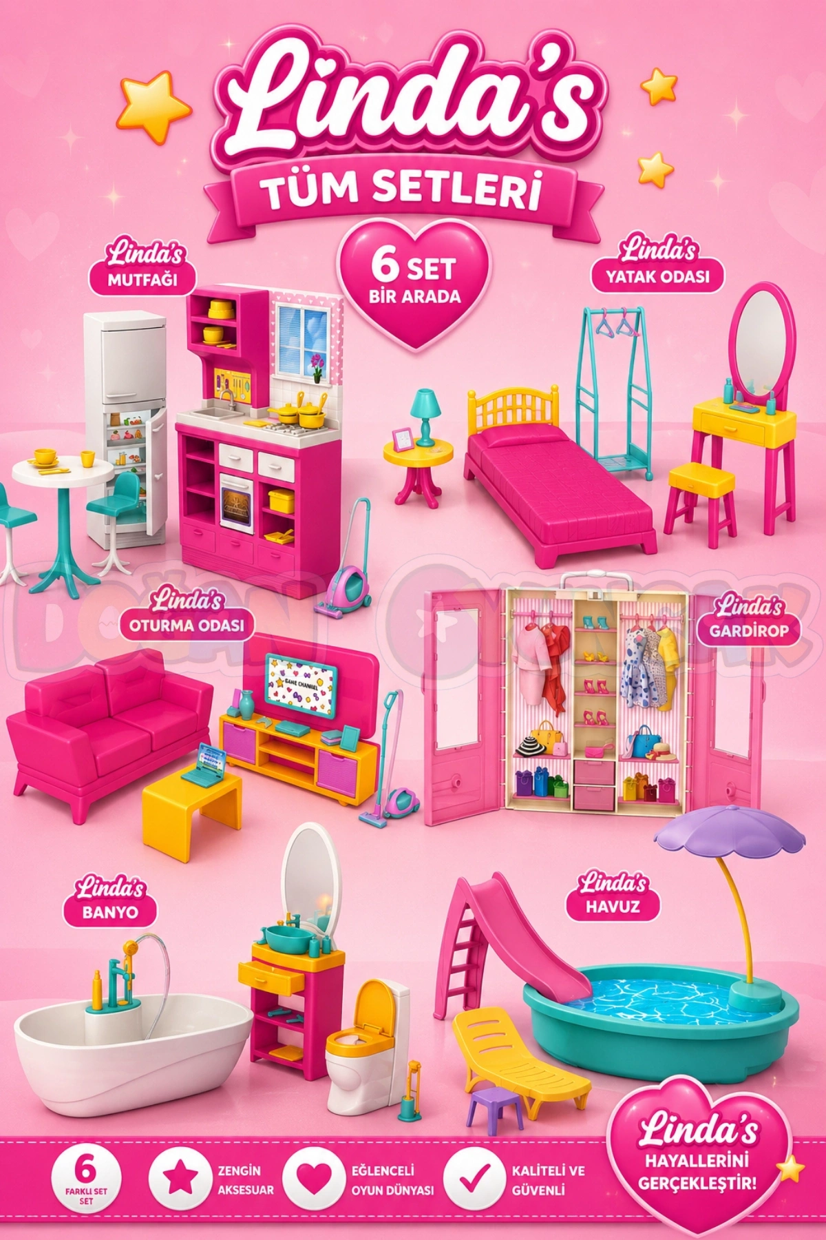 Lindanın Tüm Setleri - Ev Setleri - Barbie Ev Seti - Tatil Evi - Ev Eşyaları - Evcilik Seti - Linda Setleri