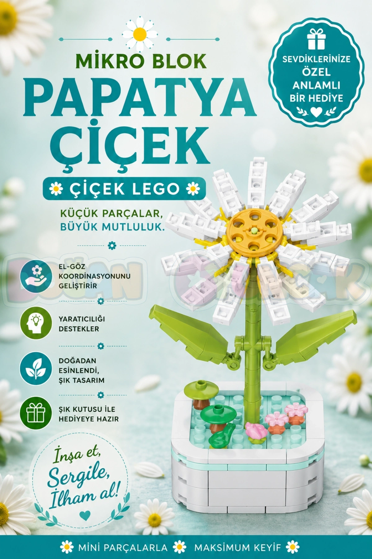 Mikro Blok Papatya Çiçek Lego - Lego Setleri Mini Lego - Çiçek Lego - Blossom Çiçek Lego