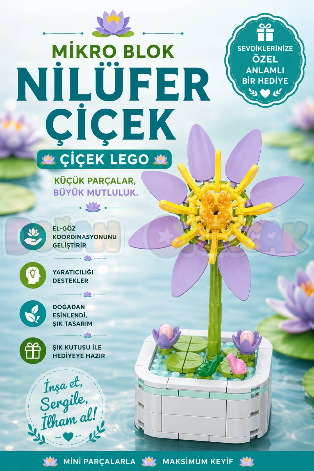 Mikro Blok Nilüfer Çiçek Lego - Lego Setleri Mini Lego - Çiçek Lego - Blossom Çiçek Lego