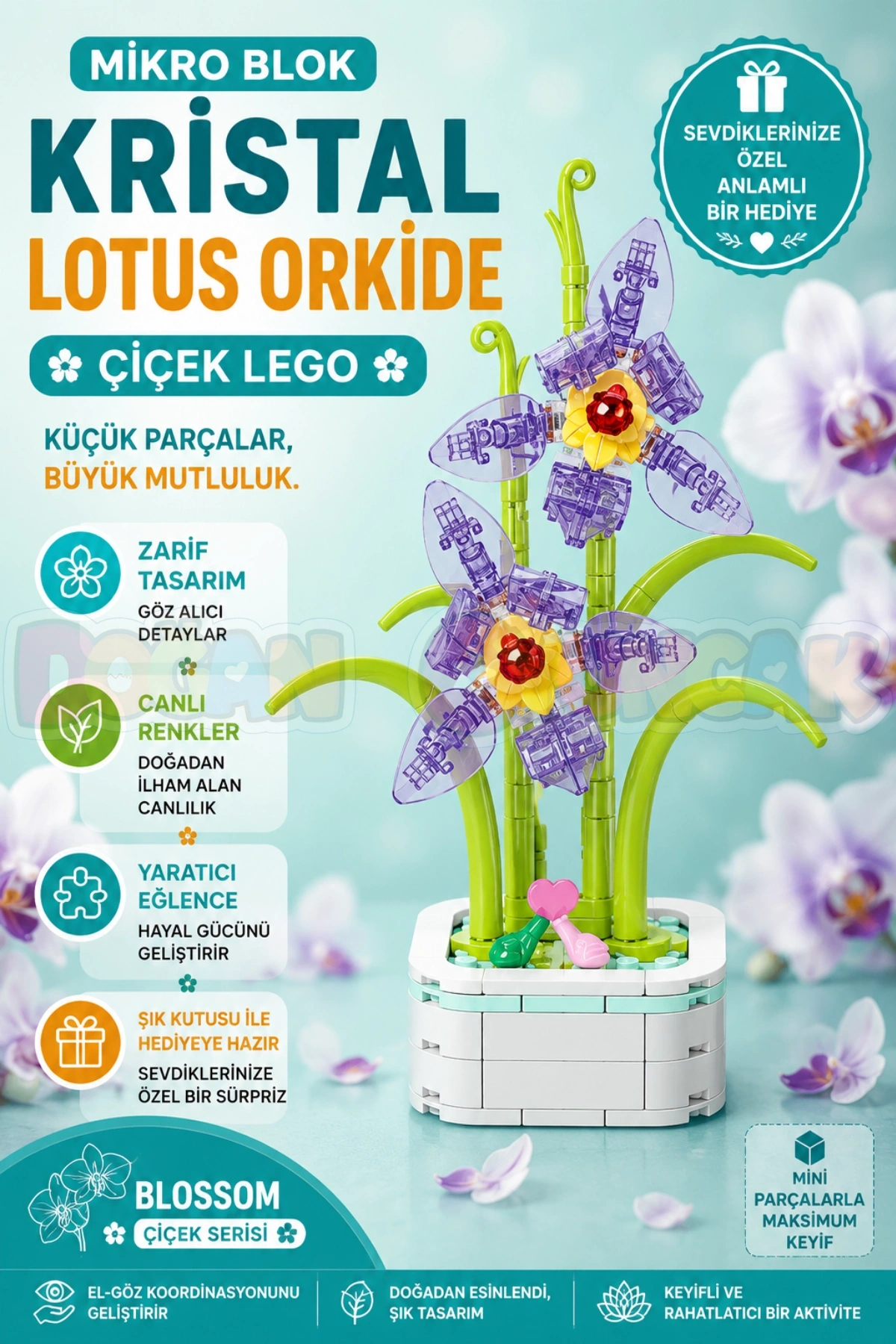 Mikro Blok Kristal Lotus Orkide Çiçek Lego - Lego Setleri Mini Lego - Çiçek Lego - Blossom Çiçek Lego