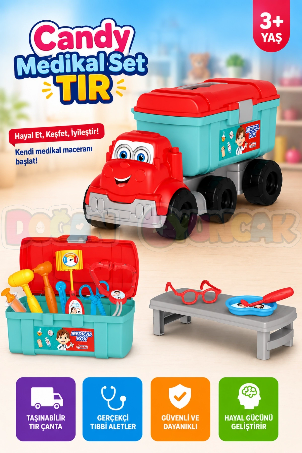 Candy Medikal Set Tır - Doktor Seti - Doktor Oyuncakları - Acil Yardım Oyuncakları - Hemşire Oyuncak