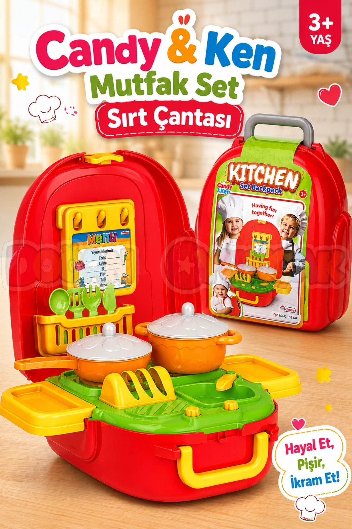 Candy & Ken Mutfak Set Sırt Çantası - Mutfak Setleri - Bulaşık Seti - Mutfak Gereçleri