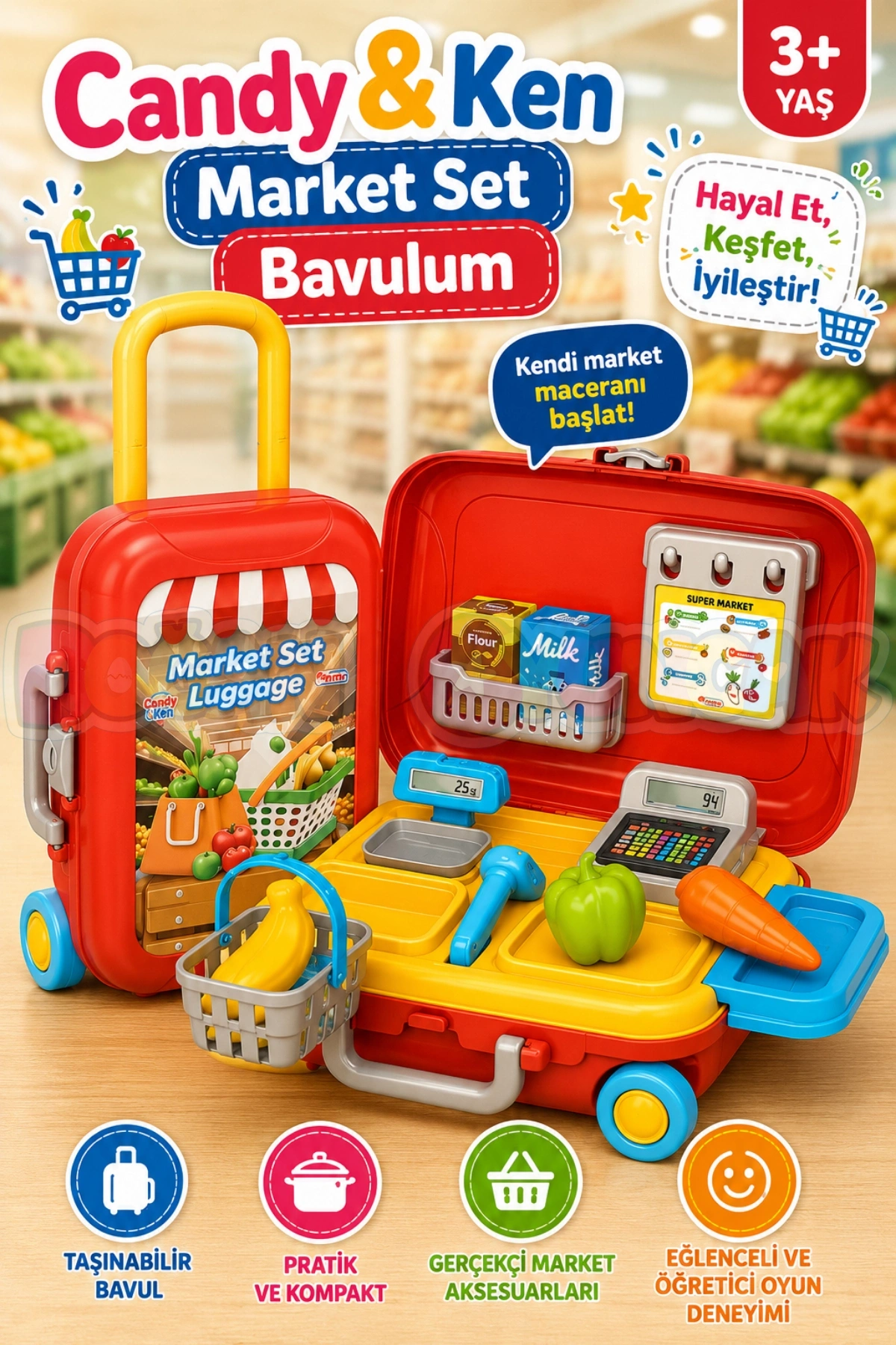 Candy & Ken Market Set Bavulum - Kasiyer Oyuncakları - Market Setleri - Evcilik Oyuncakları - Mutfak Seti