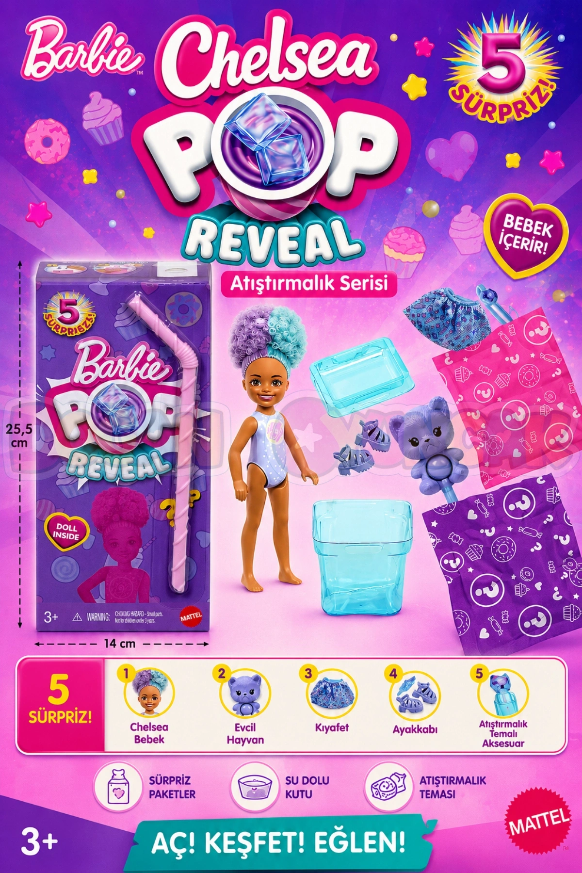 Barbie Chelsea Pop Reveal Atıştırmalık Serisi JFY01 - Barbie Oyuncak Barbie Chelsea Bebek