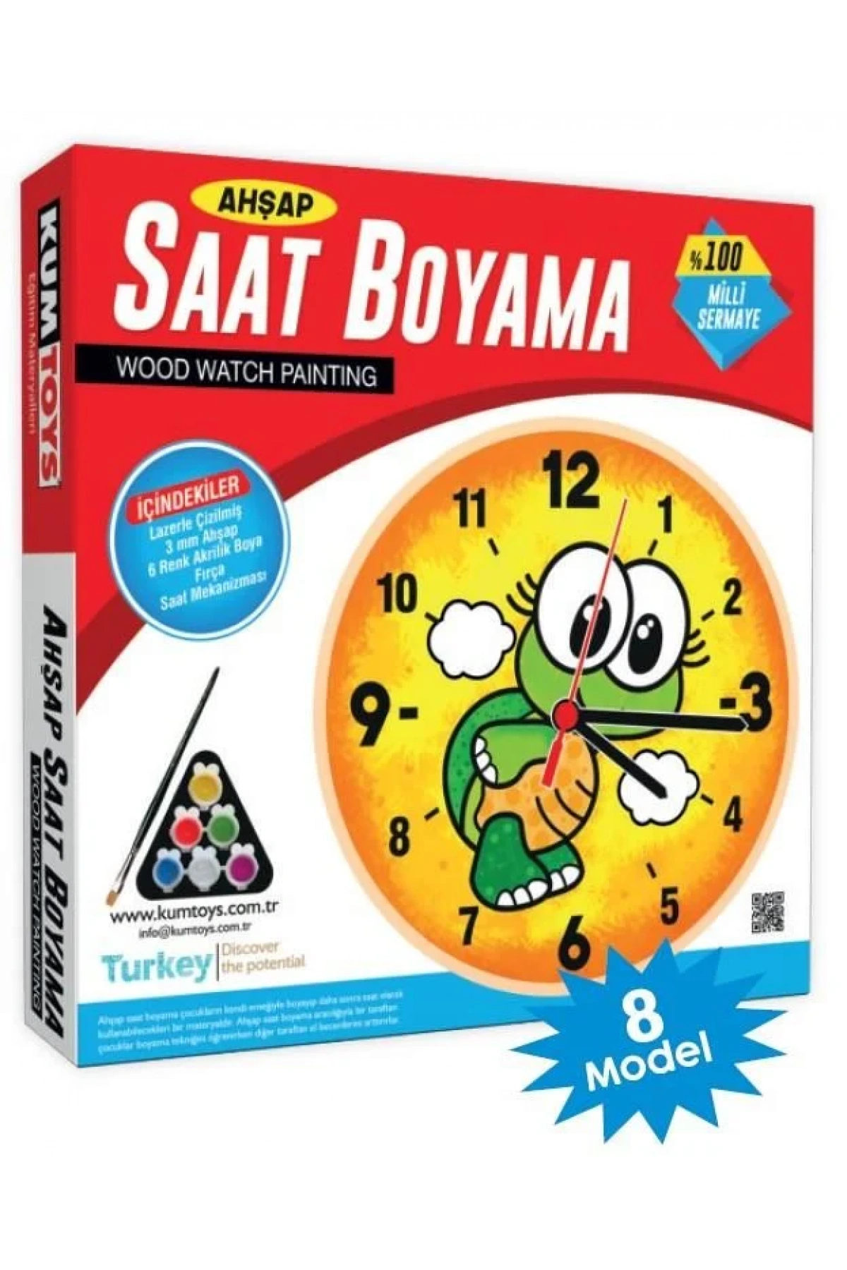 Ahşap Saat Boyama - Kumtoys Ahşap Saat Boyama - Sanat Seti - Boyama Setleri