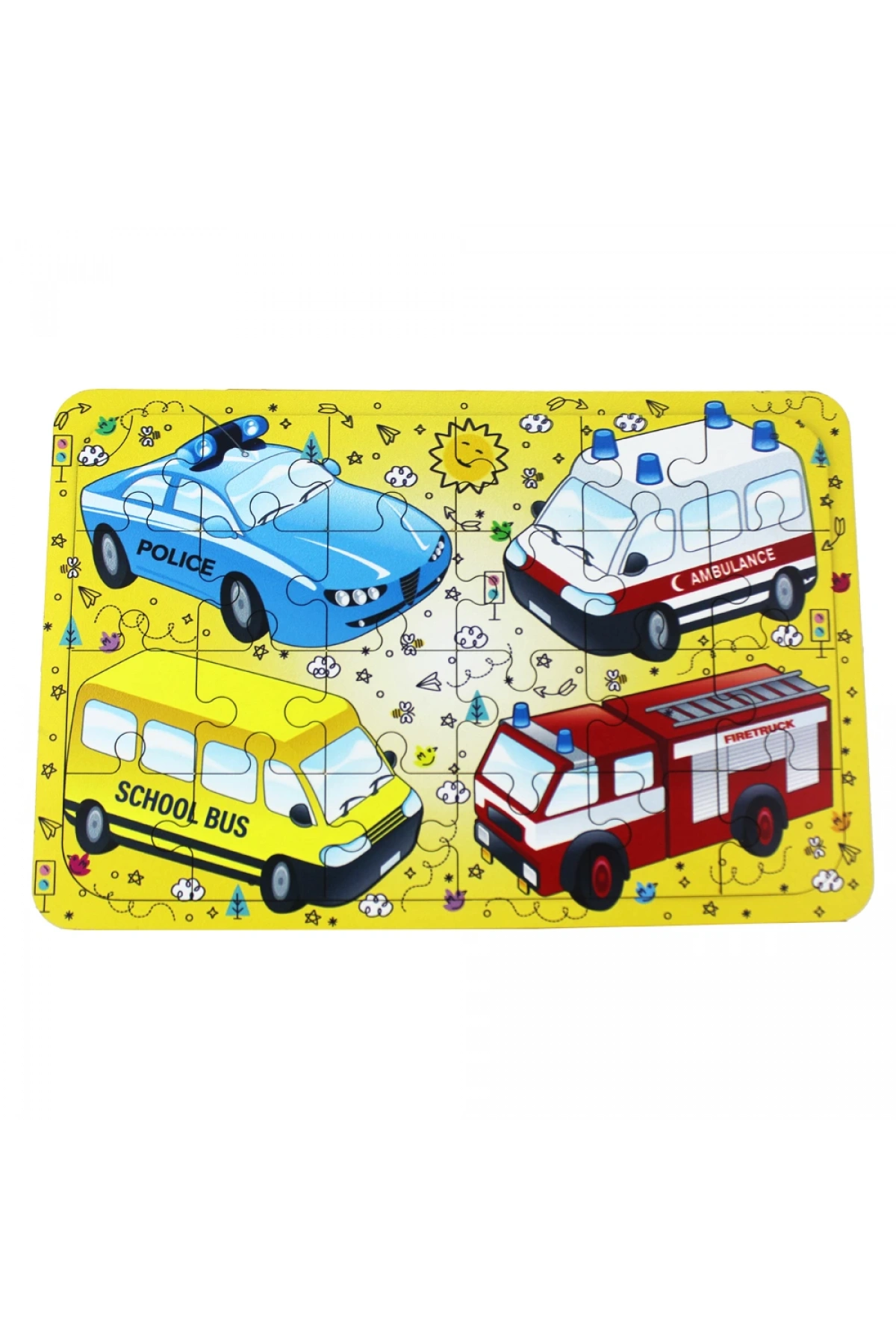 Ahşap Taşıtlar Puzzle - Bebekleri İçin Puzzle - Ahşap Yapboz Oyuncak - Oyuncak Yap-boz - 24 Parça Puzzle