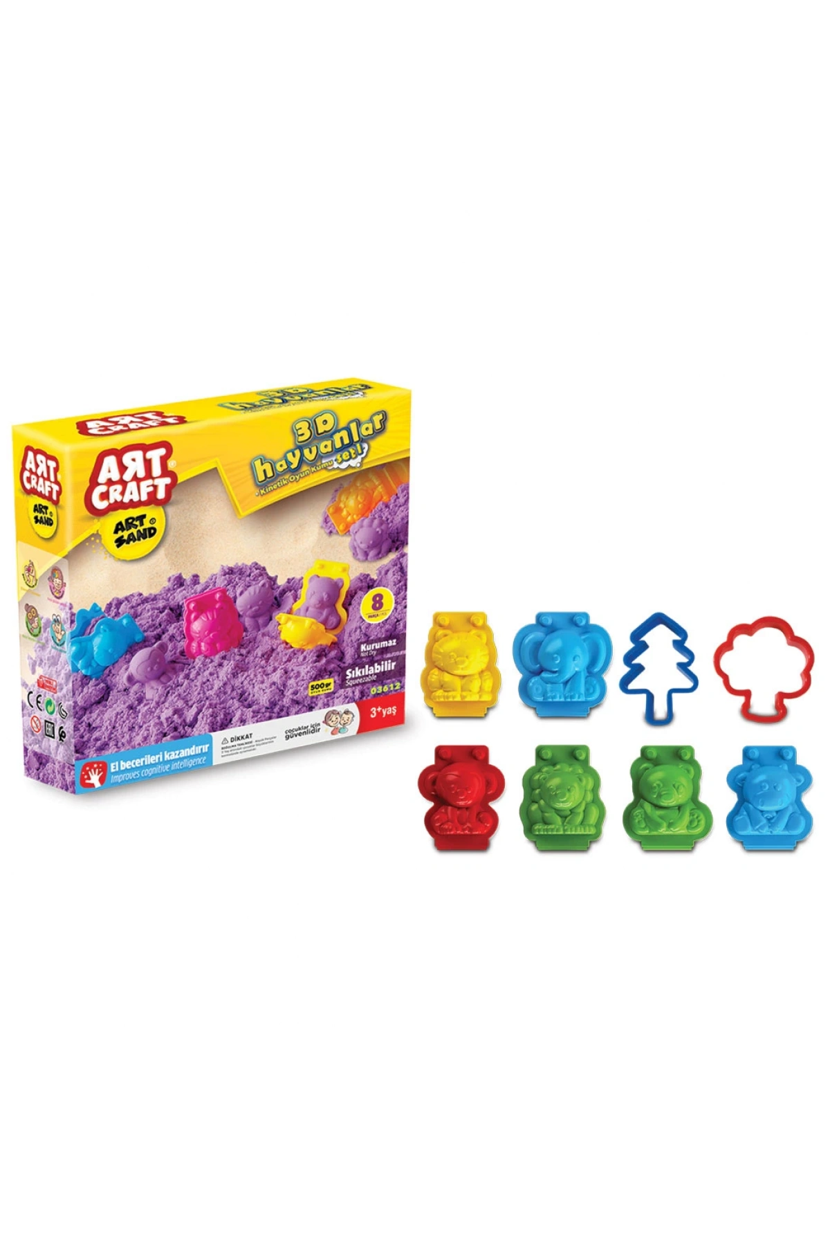 Art Sand 3D Hayvanlar Seti 500 Gr. - Oyun Kumu Seti - Kinetik Kum Seti - Natural Kum - Doğal Kum