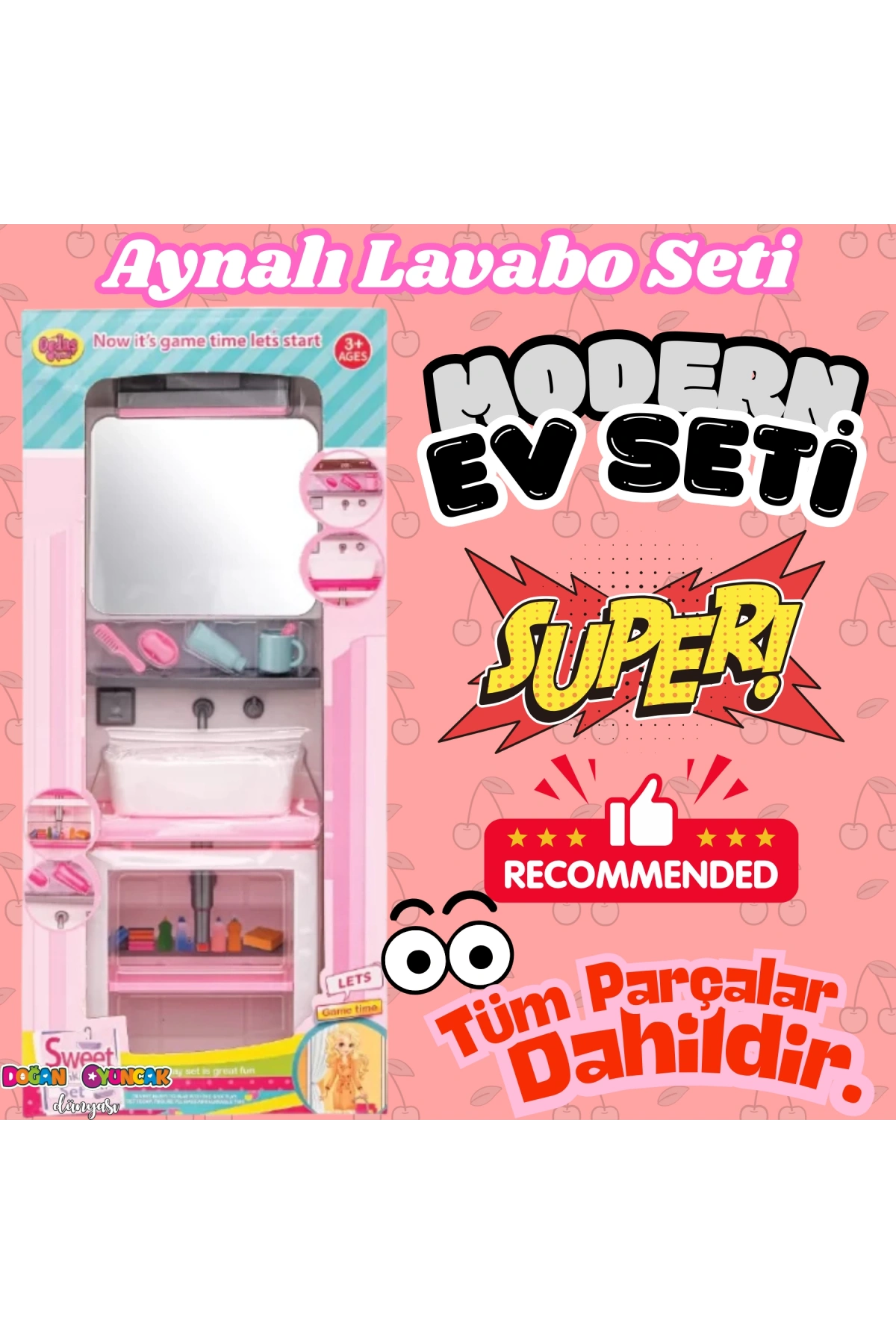 Aynalı Lavabo Banyo Seti - Modern Banyo Seti - Minyatür Ev Oyuncak Seti - Banyo Oyuncak Seti - Aynalı Lavabo Oyuncak