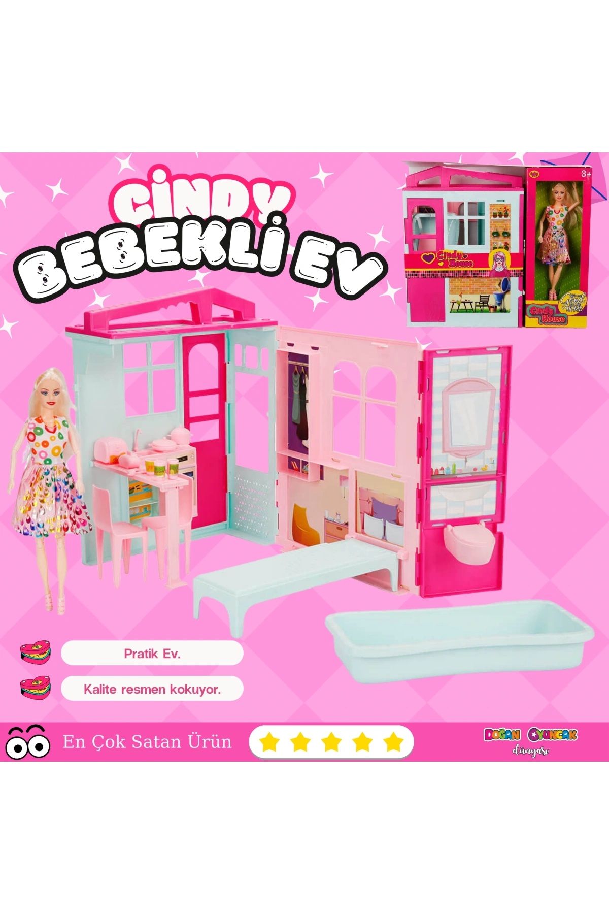 Cindy House Bebekli Oyun Evi - Ev Oyuncak - Lolanın Düşler Ev Seti - Barbie Ev Seti - Oyuncak Ev