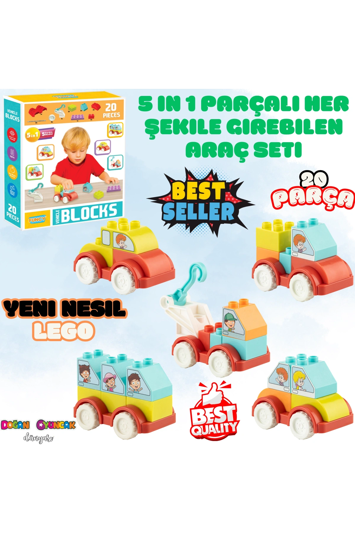 Creative Blok 20 Parça Araç Seti - Slide Blocks - Lego Oyuncakları - Yaratıcı Top Oyunu - Creative Lego