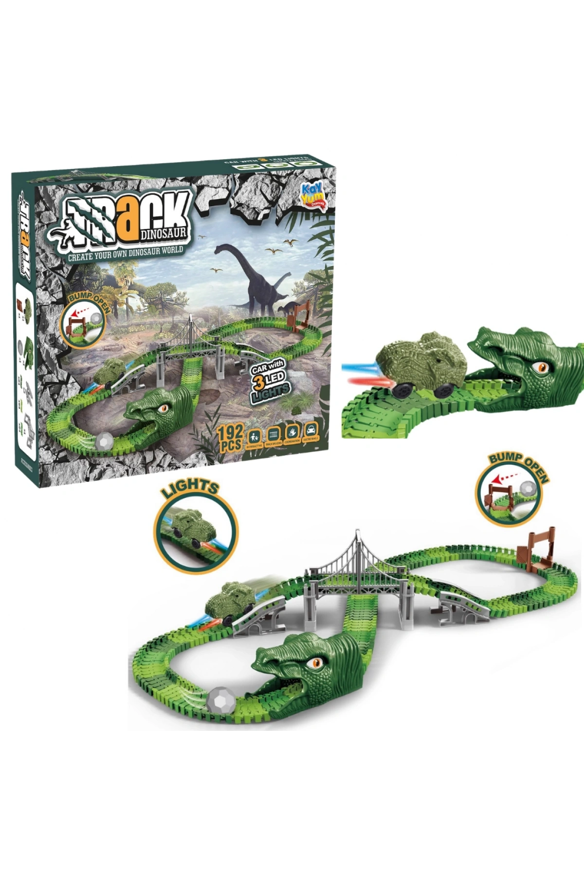 Dinozor Trucks 192 Parça Raylı Pist - Raylı Araç Oyuncak - Tren Oyuncak - Renkli Araç Yolu - Dino Trucks