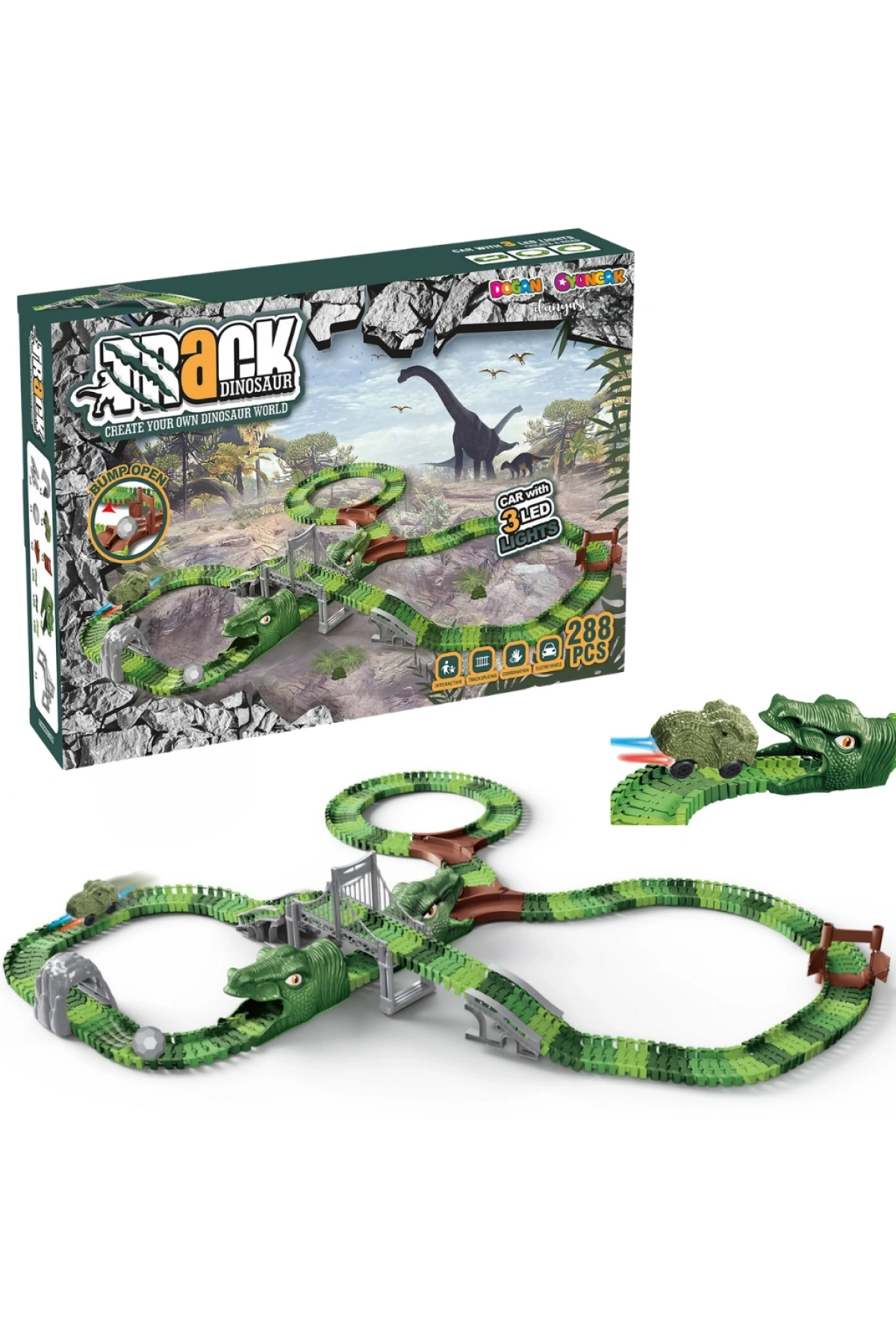 Dinozor Trucks 288 Parça Raylı Pist - Raylı Araç Oyuncak - Tren Oyuncak - Renkli Araç Yolu - Dino Trucks