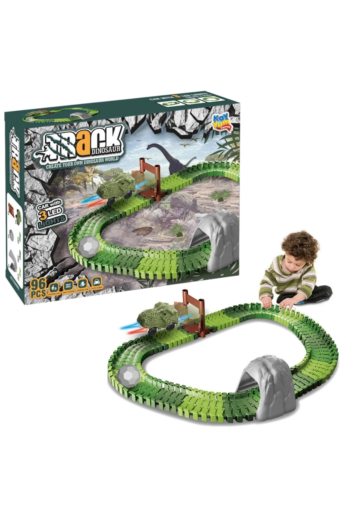 Dinozor Trucks 96 Parça Raylı Pist - Raylı Araç Oyuncak - Tren Oyuncak - Renkli Araç Yolu - Dino Trucks